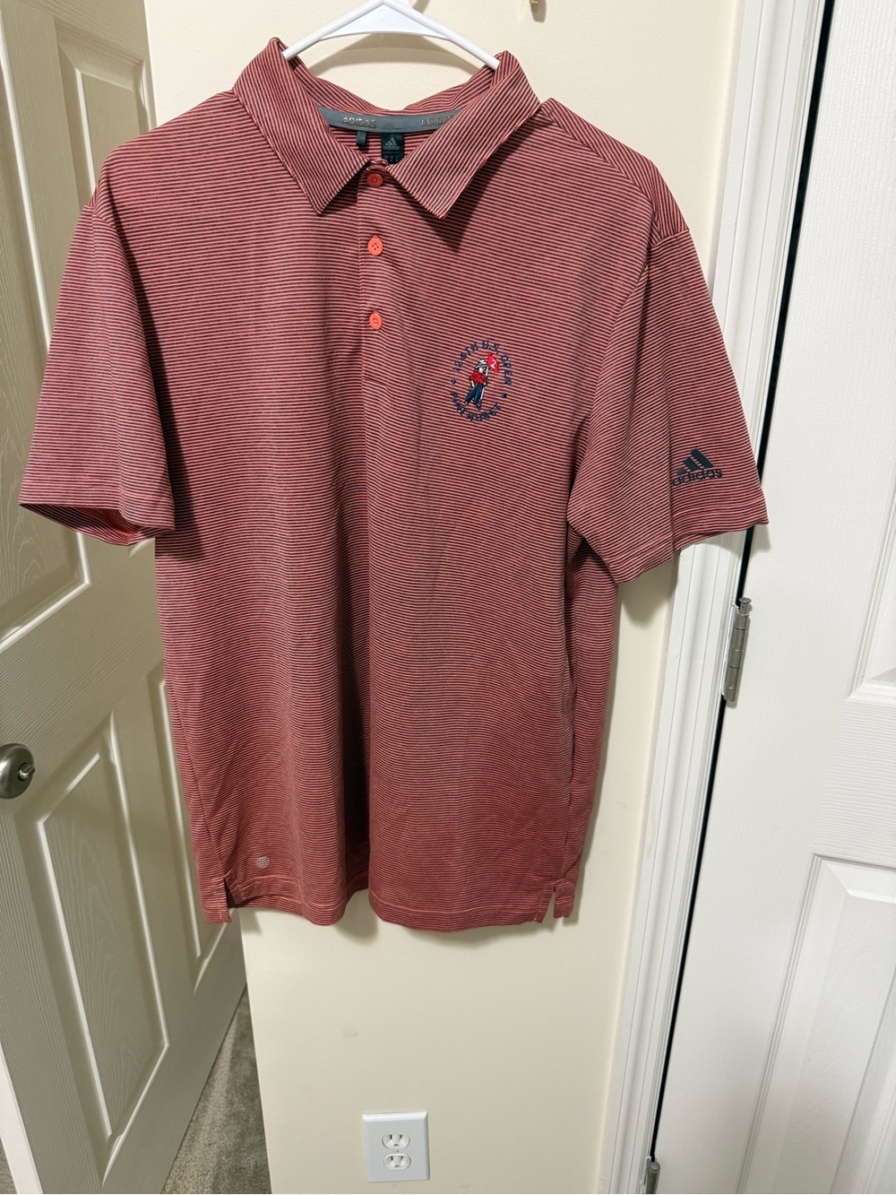 Adidas Men’s Coral Stripe Polo Shirt with Pinehurst US Open Logo